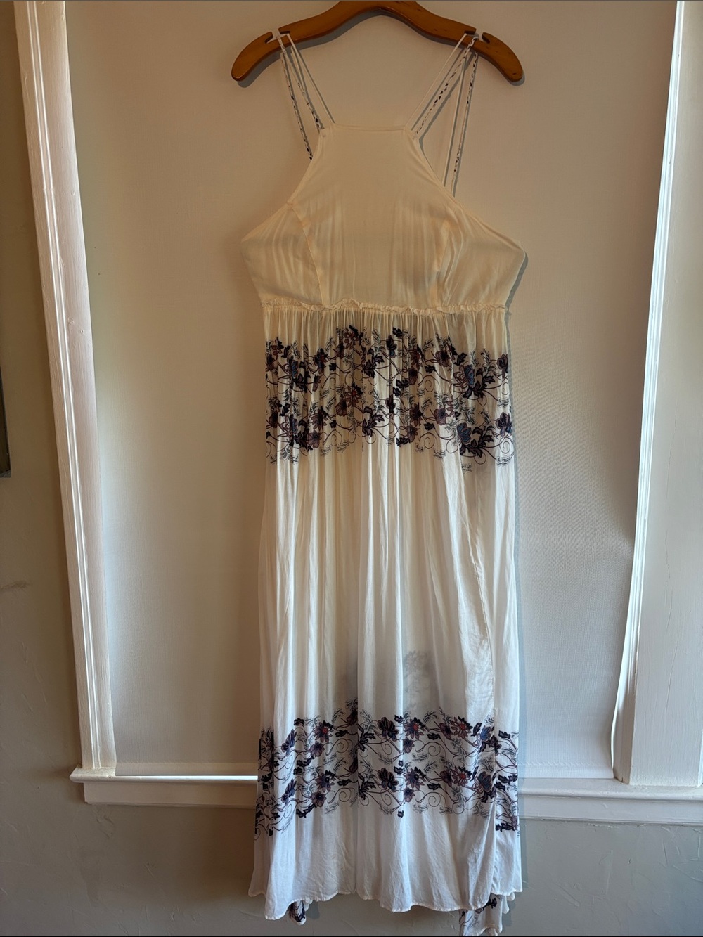 Cream Embroidered Maxi Chemise with Delicate Straps